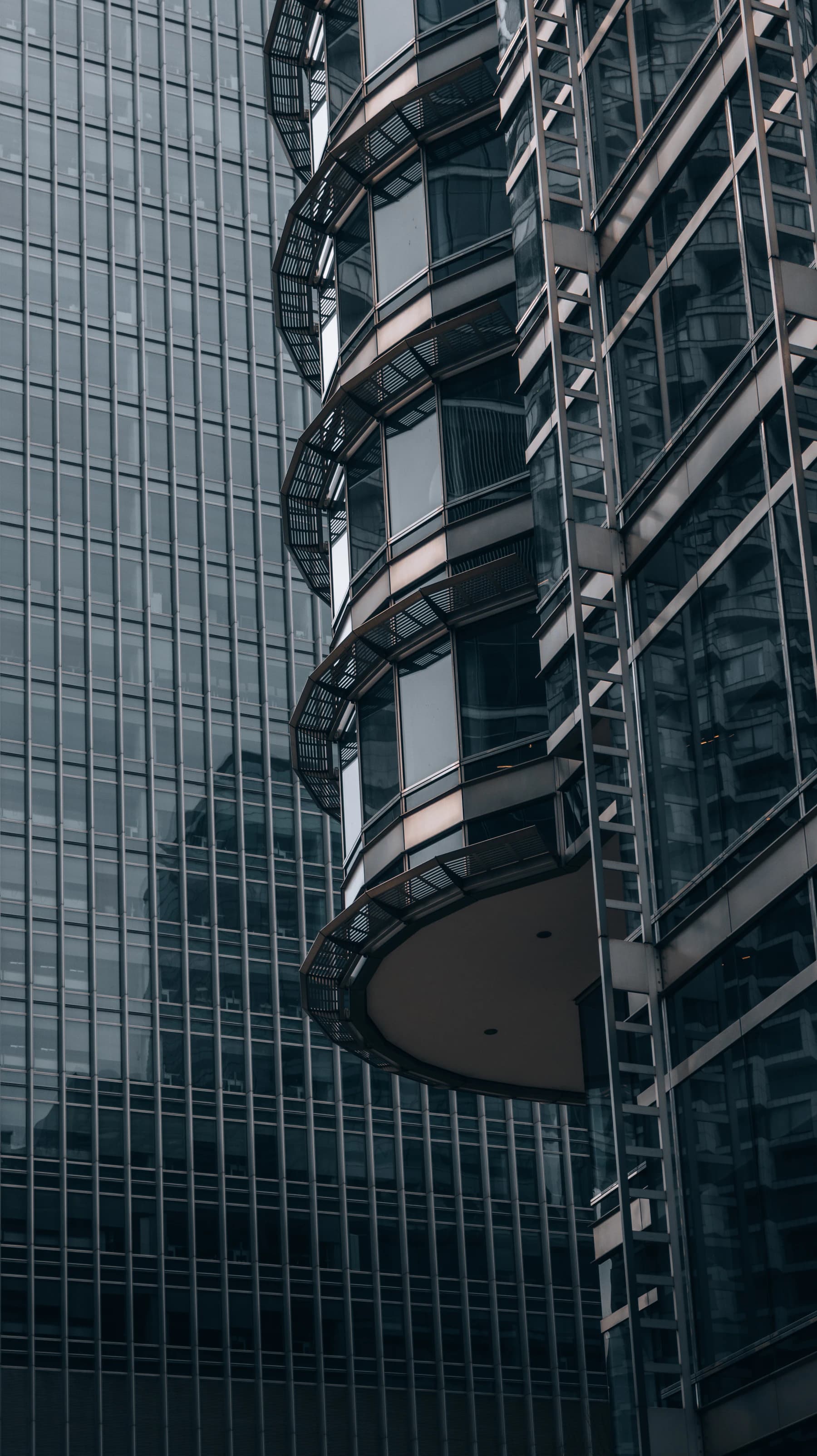Modern office facades in Canary Wharf, London.